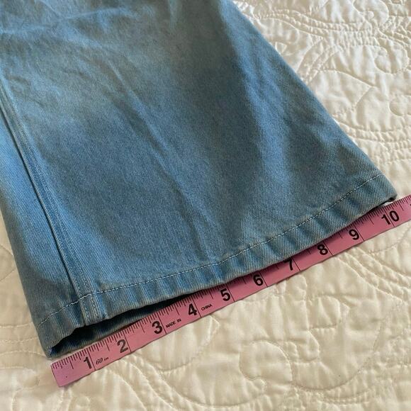 Heaven Can Wait Blue Embroidered Baggy Jeans Mens Size Small Goth Punk Skeleton - Picture 5 of 13